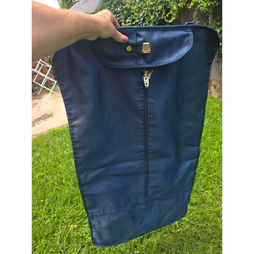 Pierre Cardin Navy Blue Foldable Garment Bag Travel Suit Carrier Gold Hardware